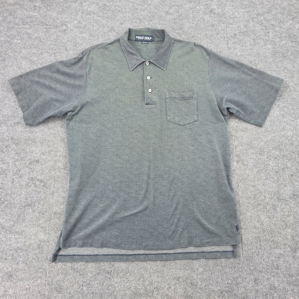 Polo Golf Ralph Lauren Shirt Mens Large Blue Green Pique Short Sleeve Pocket USA